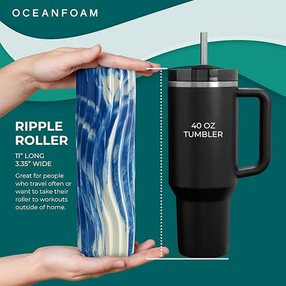 Oceanfoam Ripple Travel Foam Roller (11" x 3.35") Firm Mini Foam Roller for Physical Therapy, Deep