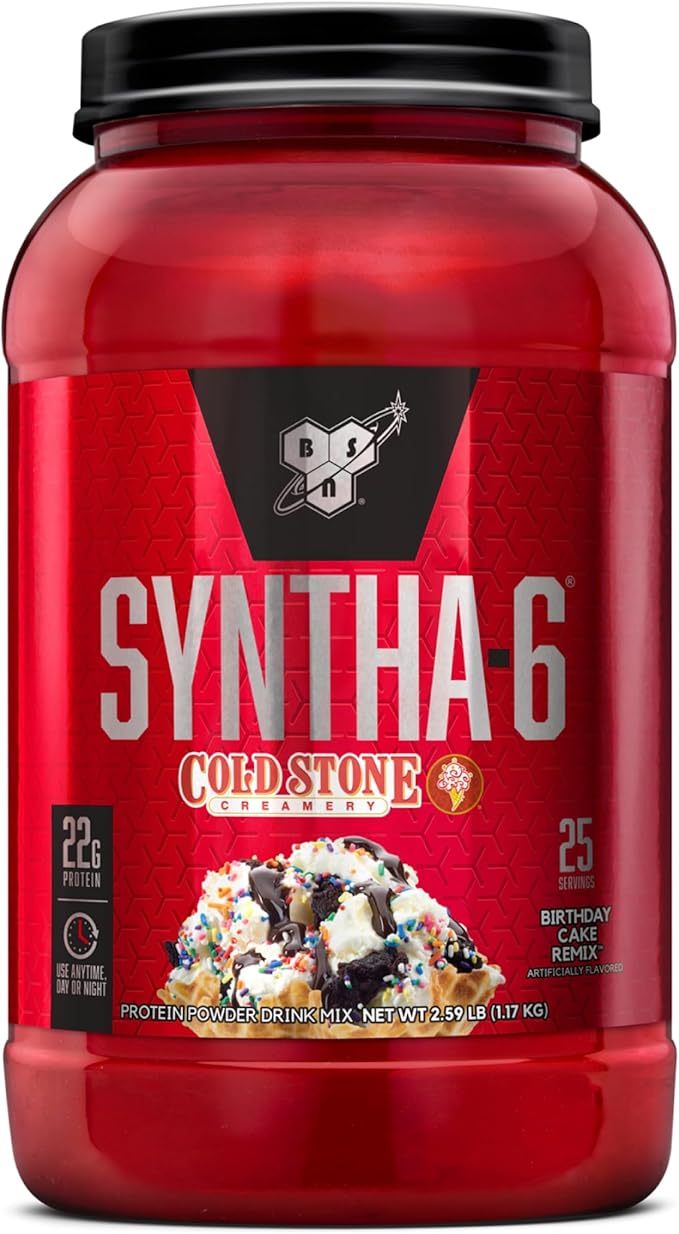 BSN Syntha-6 Whey Protein Powder, Cold Stone Creamery- Birthday Cake Remix Flavor, Micellar Casein