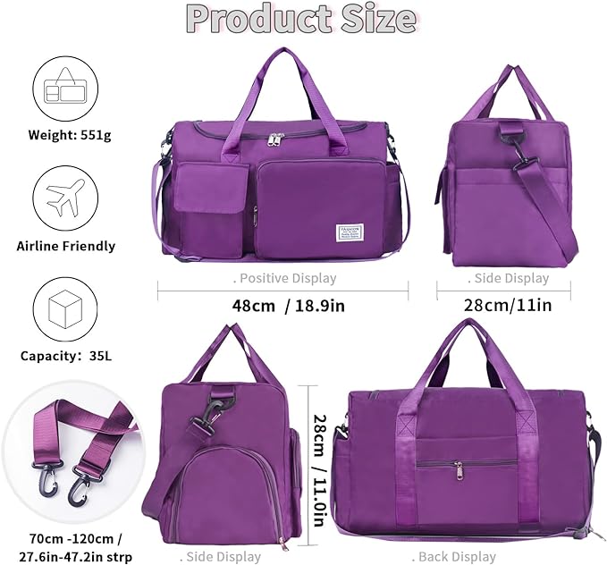 FIORETTO Women's Gym Duffle Bag with Shoes Compartment, 37L Capacity, Ideal for Travel, Gym