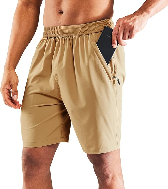 MIER Men's Quick Dry Running Shorts with Zipper Pocket, Elastic Waist Athletic Workout Exercise