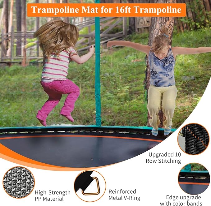 Trampoline Mat Replacement-Fits 16FT Frame with 108 Rings Fits 6.5-7.0" Springs-Mat Diameter 14.3ft