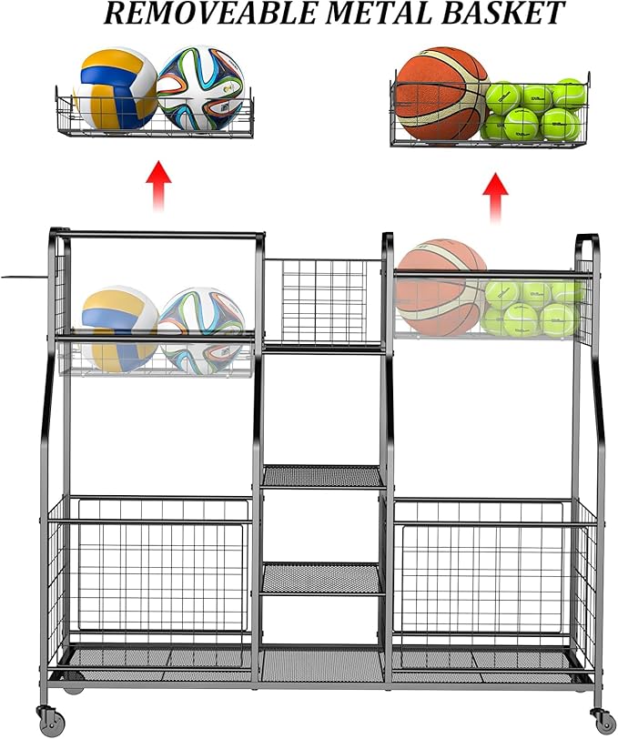 Garage Sports Equipment Organizer - Ball Storage Rack with Elastic Rope or Wire Mesh,Garage