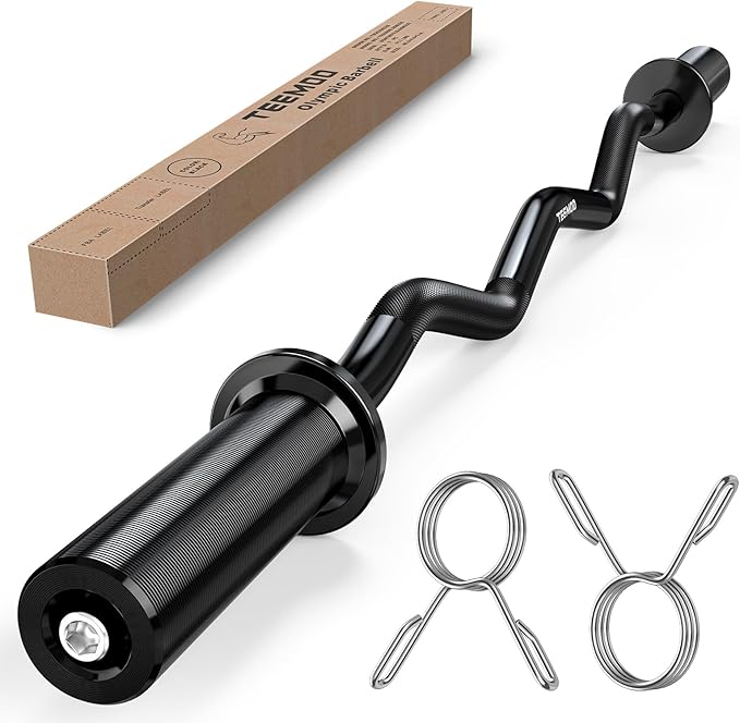 TEEMOO Olympic EZ Curl Barbell Bar, 47" Curl Bar with 2 Spring Collars,Curling bar for Weight