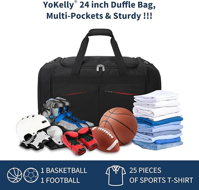 24 inch Large Gym Bag for Men - 65L Hard Bottom Duffle Bag with Shoes Compartment for Sport/Travel