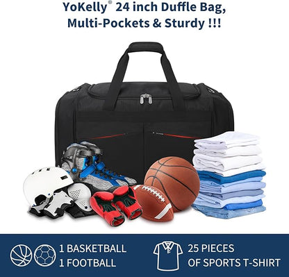 24 inch Large Gym Bag for Men - 65L Hard Bottom Duffle Bag with Shoes Compartment for Sport/Travel