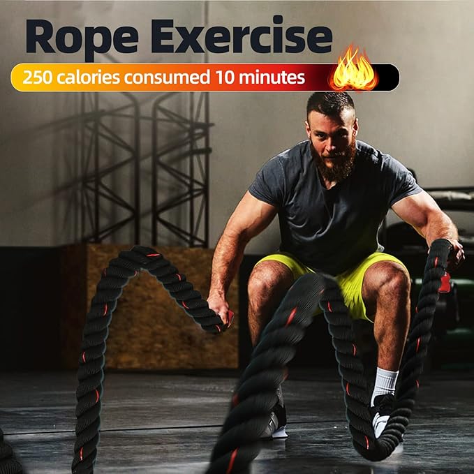 GSE Games & Sports Expert Gym Battle Rope, Heavy-Duty Workout Ropes for Indoor & Outdoor Workout