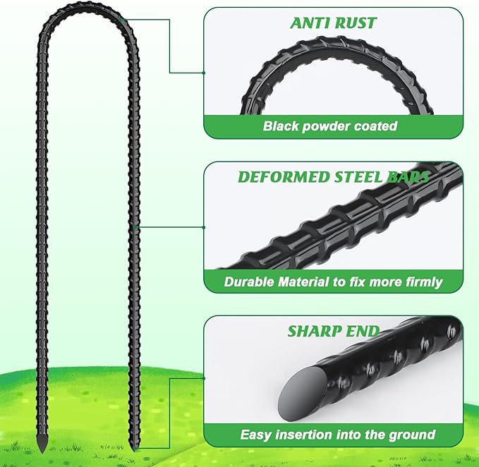 Gtongoko Trampolines Wind Stakes 16 Pack 12 Inch, 0.3 Inch Thick Heavy Duty U Shaped Rebar Tent