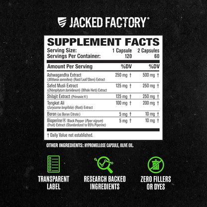 Jacked Factory Testosterone Booster for Men PRIMASURGE - w/Tongkat Ali, PrimaVie, Ashwagandha