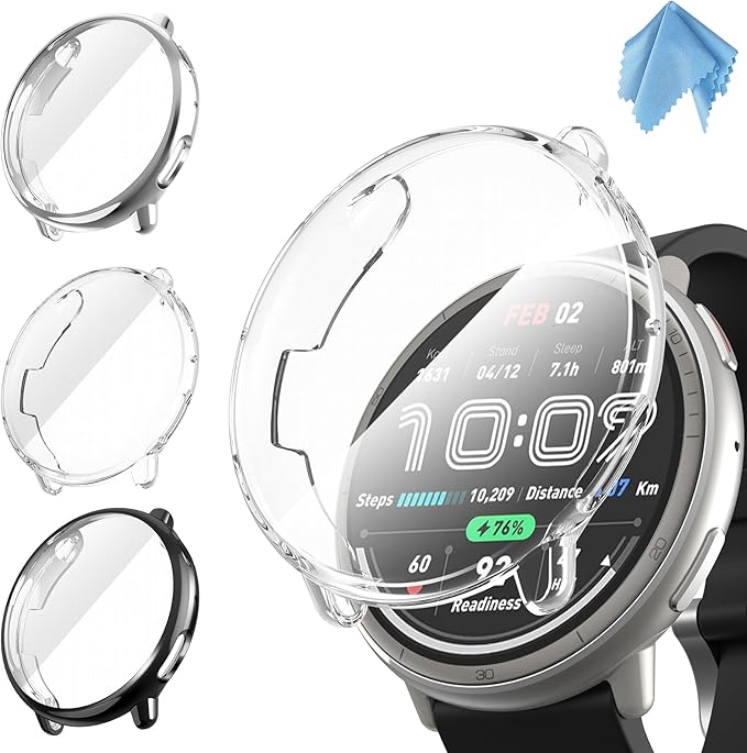 Fintie 3 Packs Screen Protector Case Compatible with Amazfit Active 2, Soft TPU Plated Bumper Full