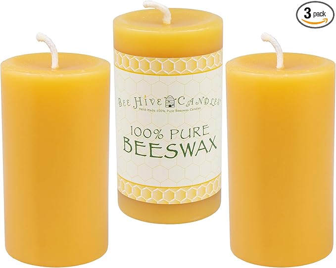 100% Pure Beeswax Pillar Candle (2" x 3" (3-Pack)) | Natural Beeswax Candles | Soy, Paraffin &