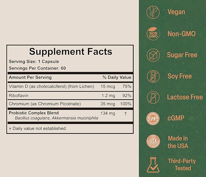 Akkermansia Probiotic for Appetite & Craving Control | Increases GLP-1 & Boosts Healthy Weight | 60