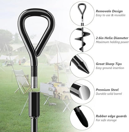 Phopich 18''/30" Long Ground Anchor, Heavy Duty Earth Anchors Ground Anchors Screw in Kit with