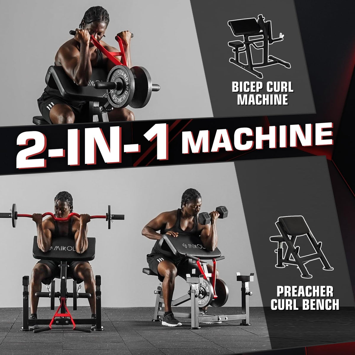 Mikolo Preacher Curl Bench, Plate Loaded Bicep Curl Machine, Bicep Workout Equipment，2 in 1 Arm