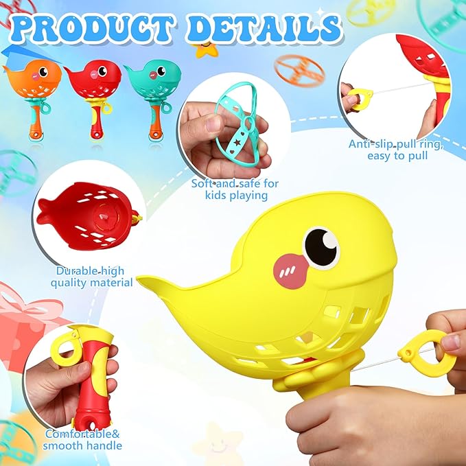 Set of 8 Flying Disc Launcher Toys Bulk Toys for Kids Include String Launchers & Discs Manual