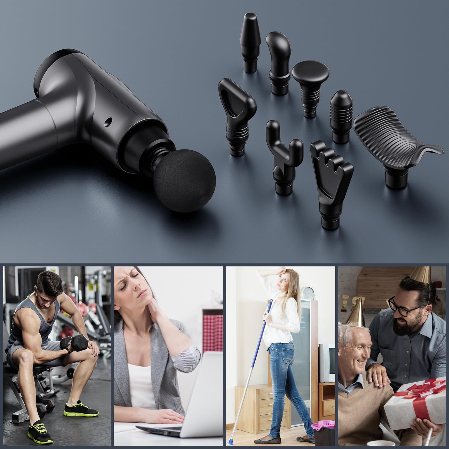 OLsky Massage Gun Deep Tissue 30 Speeds 9 Attachments Handheld (Grey)
