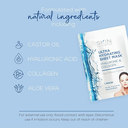 Hyaluronic & Collagen Sheet Face Mask - Skin Firming, Anti-Aging, Moisturizing & Plumping
