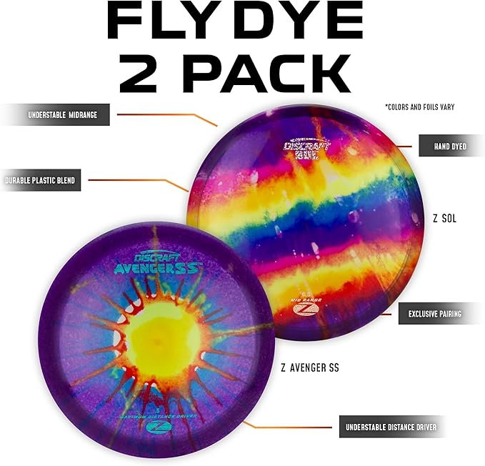 Discraft Z Fly-Dye Two Pack – Disc Golf Set | Buzzz & Nuke SS | Zone & Raptor | Sol & Avenger SS |