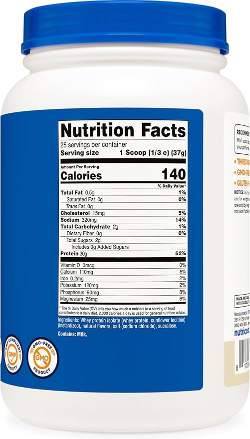 Nutricost Whey Protein Isolate Powder (Vanilla) 2LBS