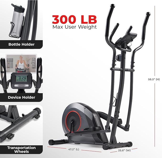 Sunny Health & Fitness Smart Upright Elliptical w/Pulse Sensor Built-in, Indoor Full-Body