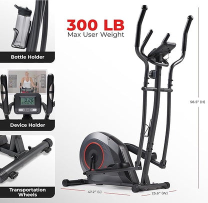 Sunny Health & Fitness Smart Upright Elliptical w/Pulse Sensor Built-in, Indoor Full-Body