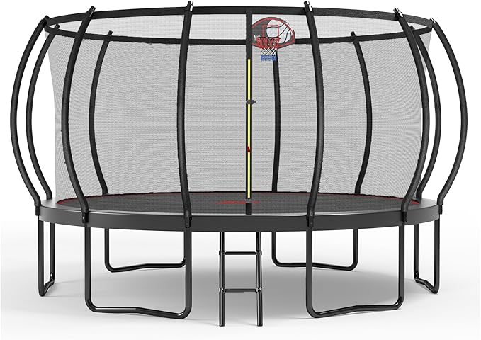 12 14 15 16FT Trampoline Outdoor with Basketball Hoop, Trampoline with Lights for Kids and Adults