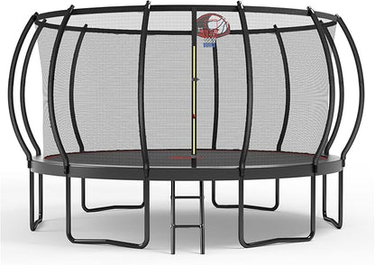 12 14 15 16FT Trampoline Outdoor with Basketball Hoop, Trampoline with Lights for Kids and Adults