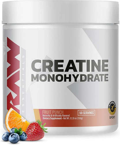 RAW Nutrition Creatine Monohydrate Powder, Fruit Punch (30 Servings) - Micronized Creatine