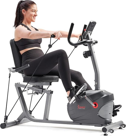 Sunny Health & Fitness Smart Indoor Recumbent Bike Trainer, Home Full Body Workout & Cardio Cycling