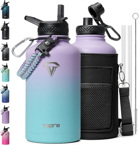 Insulated Water Bottle 64oz,Half Gallon Water Flask Stainless Steel, Cold for 48 Hrs,BPA-Free &