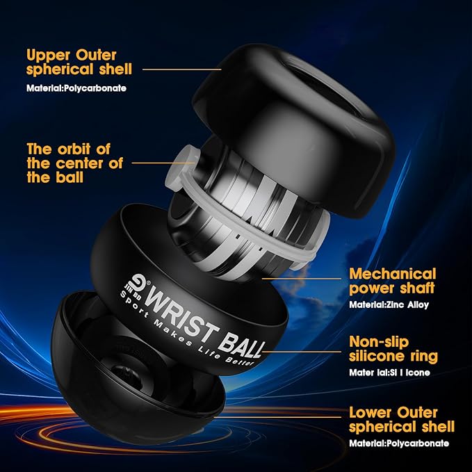 Wrist Trainer Ball Auto-Start Gyroscopic Forearm Exerciser Gyro Ball for Strengthen Arms, Fingers