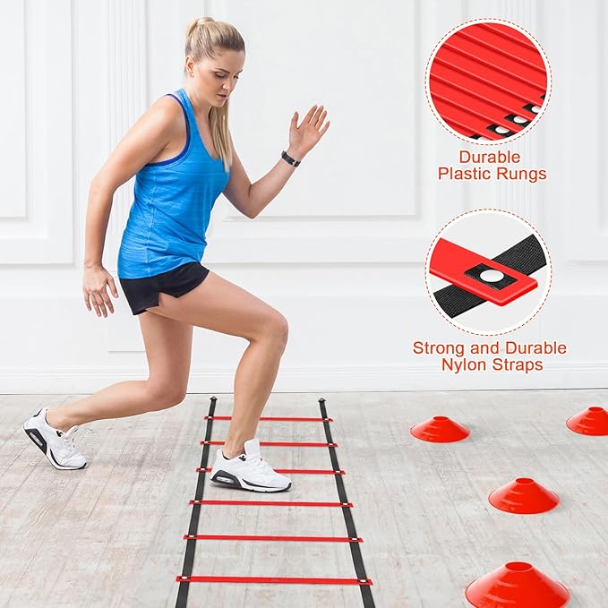 Agility Ladder Speed Training Equipment Set-20ft Agility Ladder,12 Soccer Cones,4 Hurdles, Jump