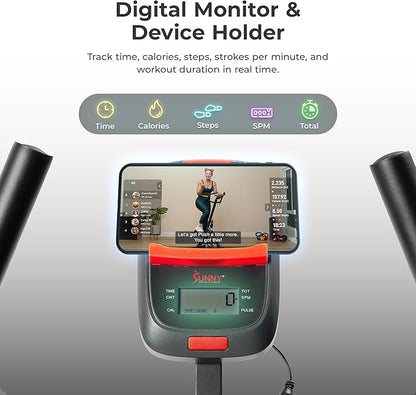 Sunny Health & Fitness Stair Stepper w/Handlebar, Extended Step Range Climber Machine for Legs