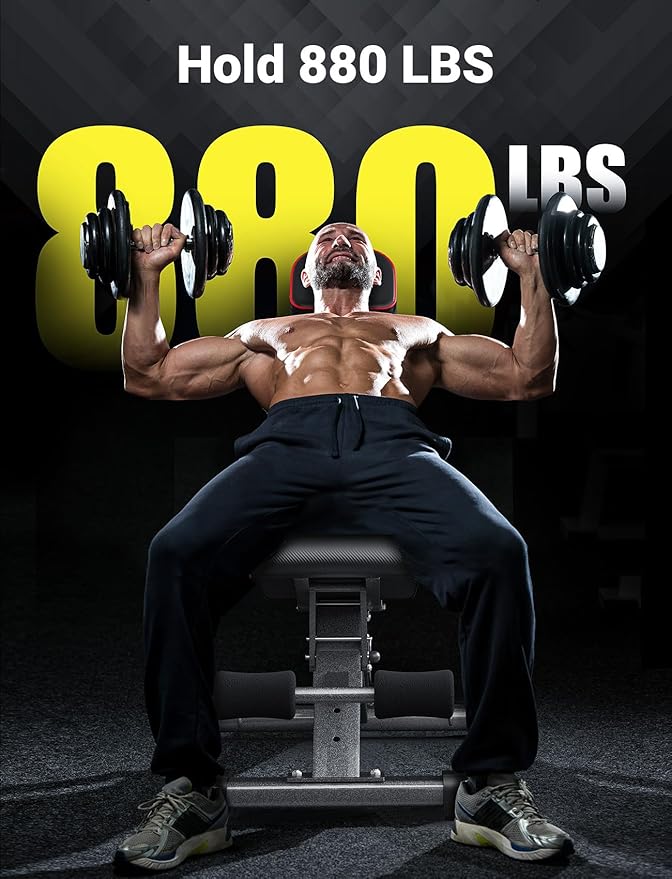 YOLEO 880LB Adjustable Weight Bench for Bench Press, MAX Foldable Weight Bench with Bench Press