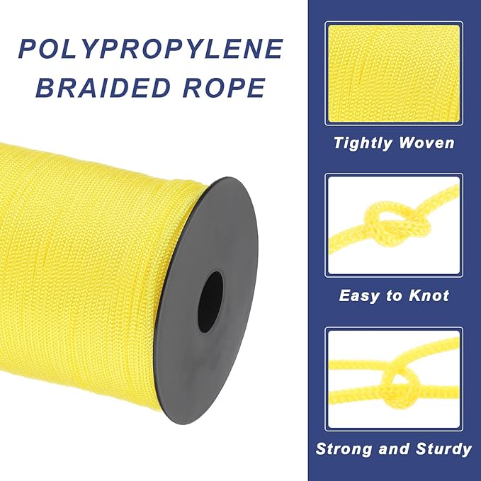 MECCANIXITY 1/8 Inch Polypropylene Rope Braided Ropes, 328ft Nylon Rope Hollow Utility Cord for