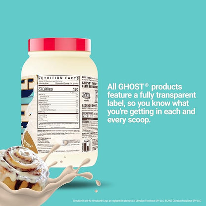 GHOST Whey Protein Powder, Cinnabon - 2LB, 25G of Protein - Cinnamon Roll Flavored Isolate
