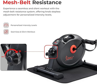 Sunny Health & Fitness Smart Under-Desk Bike Exerciser, Low-Impact Cardio Cycling Equipment for