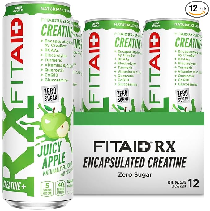 FITAID RX Zero Sugar, Encapsulated Creatine, Workout Recovery Drink, All-In-One Blend, BCAAs