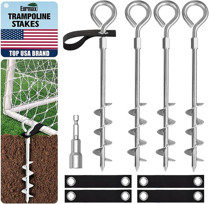 Eurmax USA Trampoline Stakes Screw in Tent Stakes Parts Heavy Duty for Canopies,4-Pack Outdoor