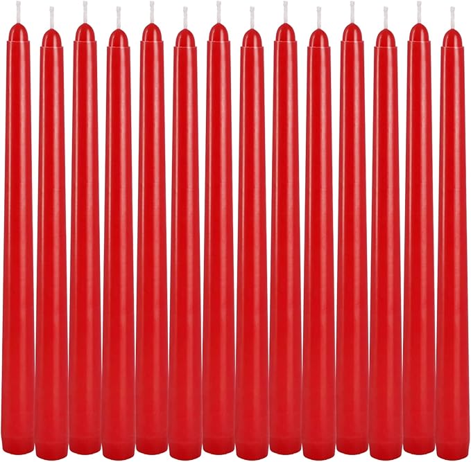 24 Pack Red Taper Candles, 7-8 Hours Burn Time, Unscented, Smokeless and Dripless, 0.75 x 10 Inch