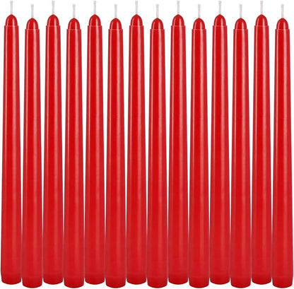 24 Pack Red Taper Candles, 7-8 Hours Burn Time, Unscented, Smokeless and Dripless, 0.75 x 10 Inch