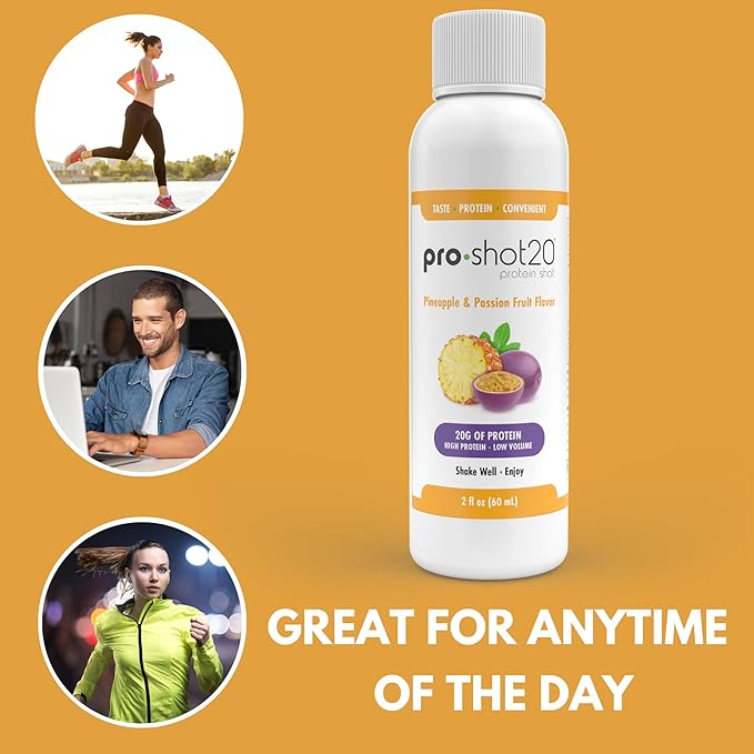 Pro-Shot20 Protein Shot Pineapple & Passion Fruit Flavor, 60 mL, 12-Pack- 20g Whey Protein &