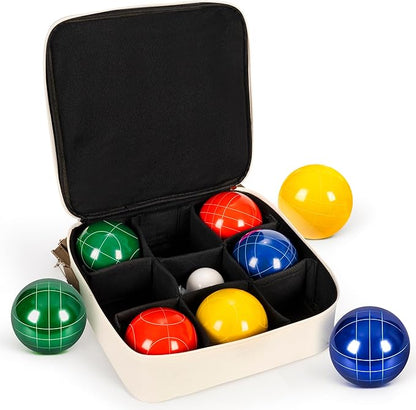 ropoda 107mm Bocce Ball Set Regulation Size and Weight with 8 Resin Bocce Balls, Resin Bocci Balls