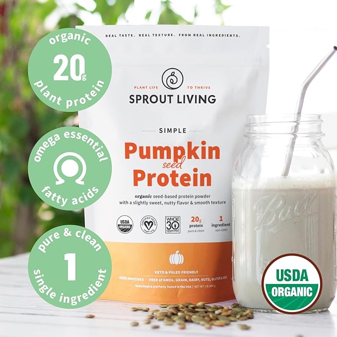 Sprout Living Organic Pumpkin Seed Protein Powder, Unflavored, 20 Grams of Plant Based Protein