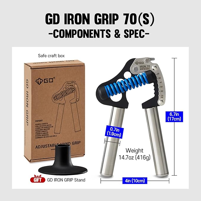 GD Iron Grip 70 Hand Grip Strengthener (Adjustable Hand Grip) Wrist and Forearm Strength Trainer