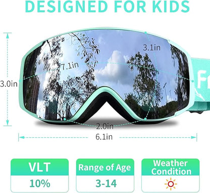 Freela Kids Ski Snowboard Goggles for Toddler(3-14) Youth Anti Fog Anti UV Goggles Girls Boys Snow