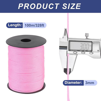 MECCANIXITY 1/8 Inch Polypropylene Rope Braided Ropes, 328ft Nylon Rope Hollow Utility Cord for