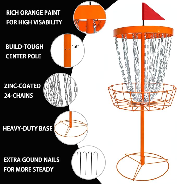 Disc Golf Basket with Discs | Portable Disc Golf Target with Heavy Duty 24-Chains Disc Golf Course
