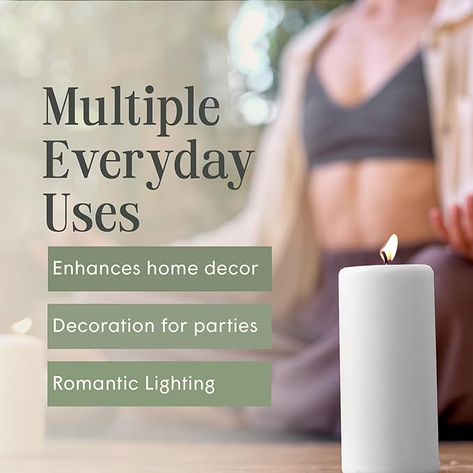 Mister Candle Dripless Unscented Pillar Candles, Set of 3 Hand Poured White Solid Color Non-Scented
