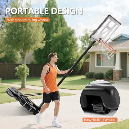 Sweetcrispy Portable Basketball Hoop Outdoor 6.1-10FT Adjustable Height, 44 Inch Shatterproof