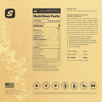 Keto Chow SALTT Electrolytes Powder Packets, Caramel Vibes (30 Hydration Packets) - Magnesium